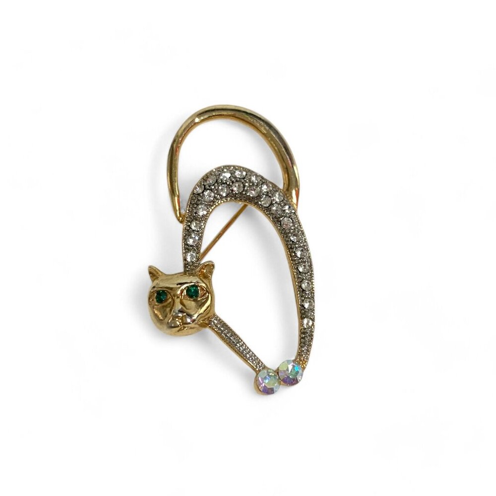 Elegant Gold and Silver Cat Brooch